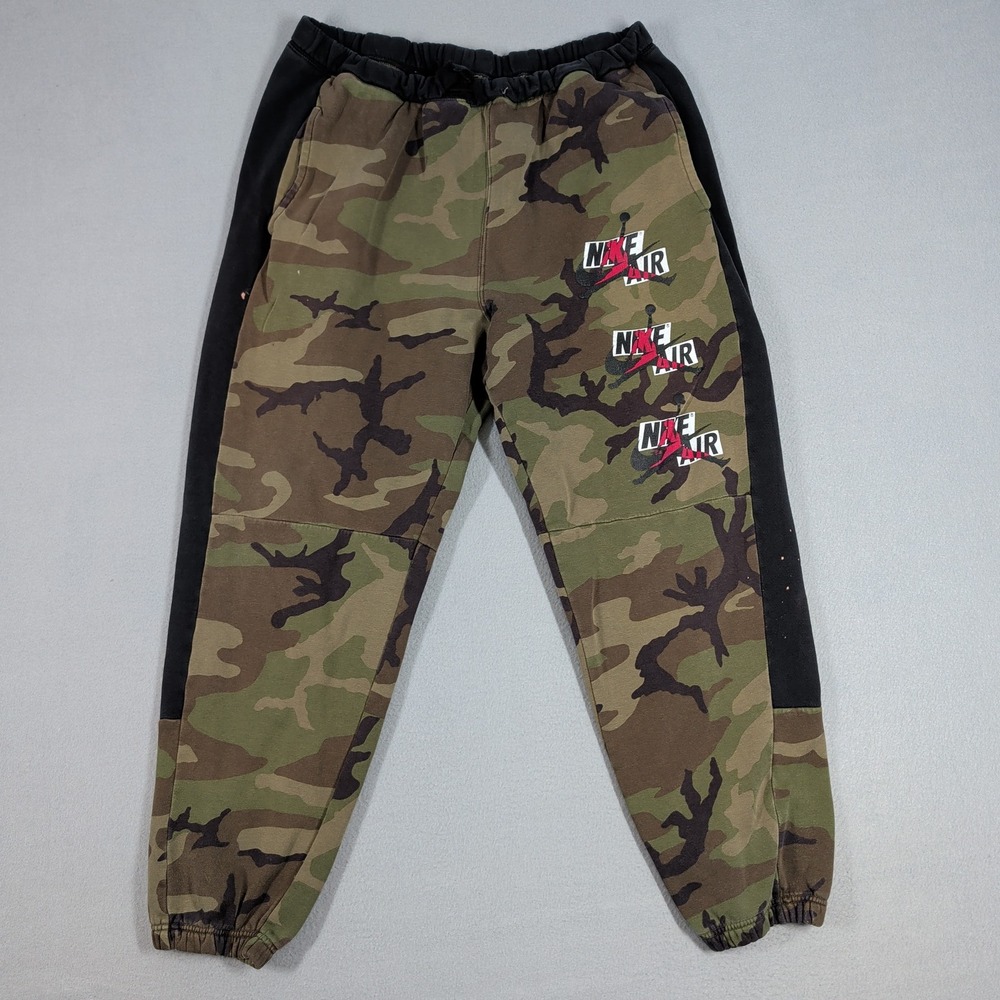 Jordan Sweatpants Mens L Green Camo Nike Air Jumpman Fleece Joggers Activewear - Picture 1 of 15